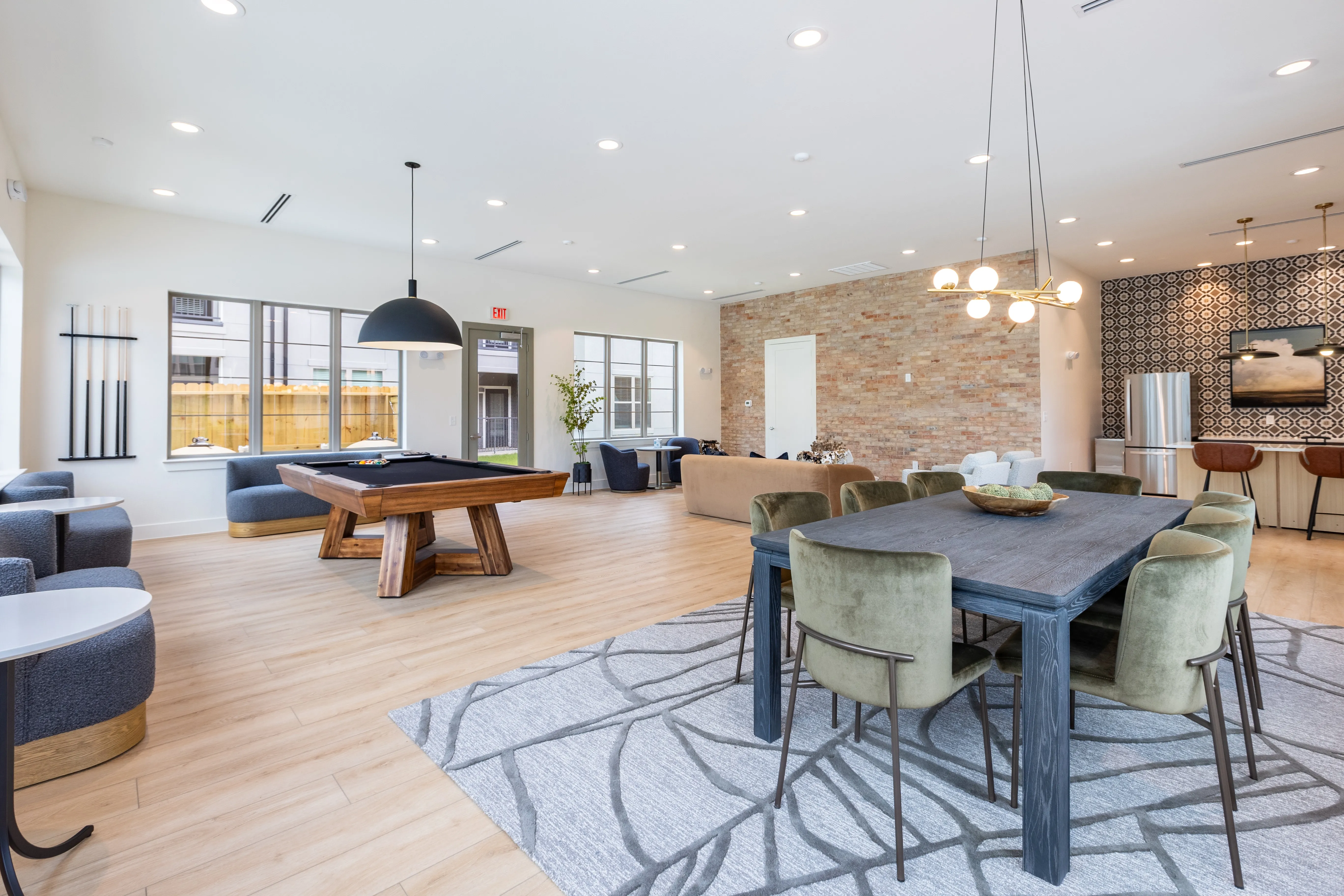 Game lounge with shuffleboard