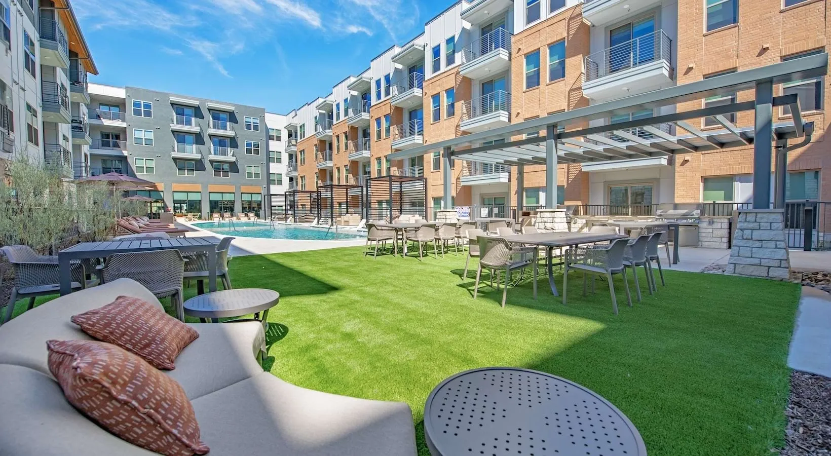 Courtyard lawn with lounge seating