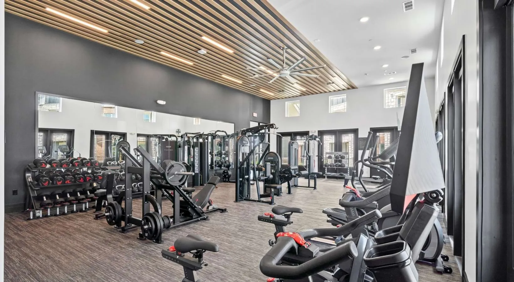 Fitness lounge with cardio and strength equipment