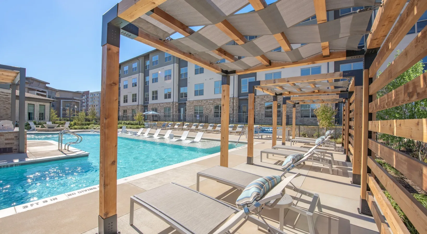 Poolside pergola seating