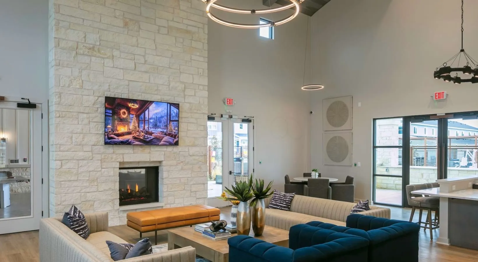 Clubhouse lounge with fireplace