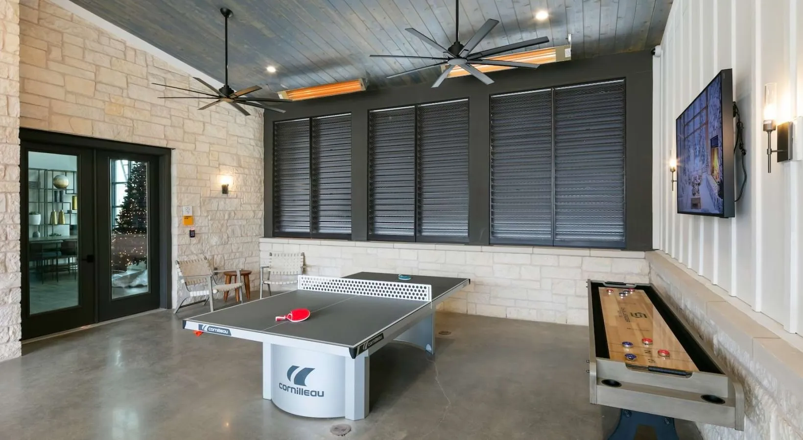 Game room with shuffleboard