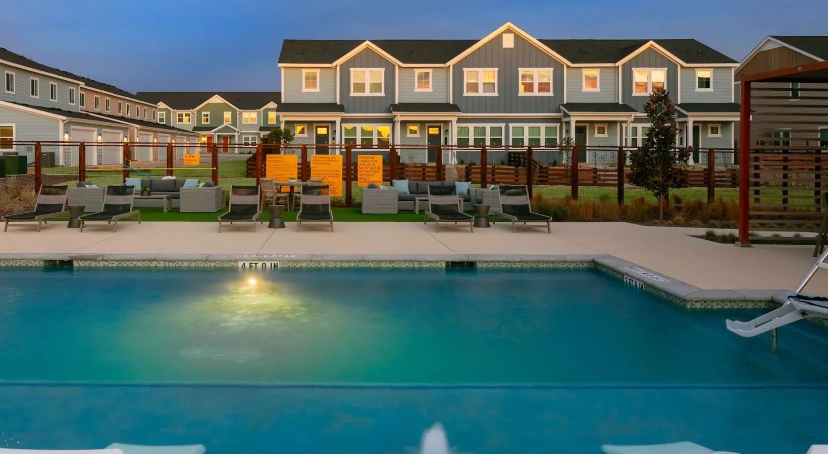 Swimming pool at dusk
