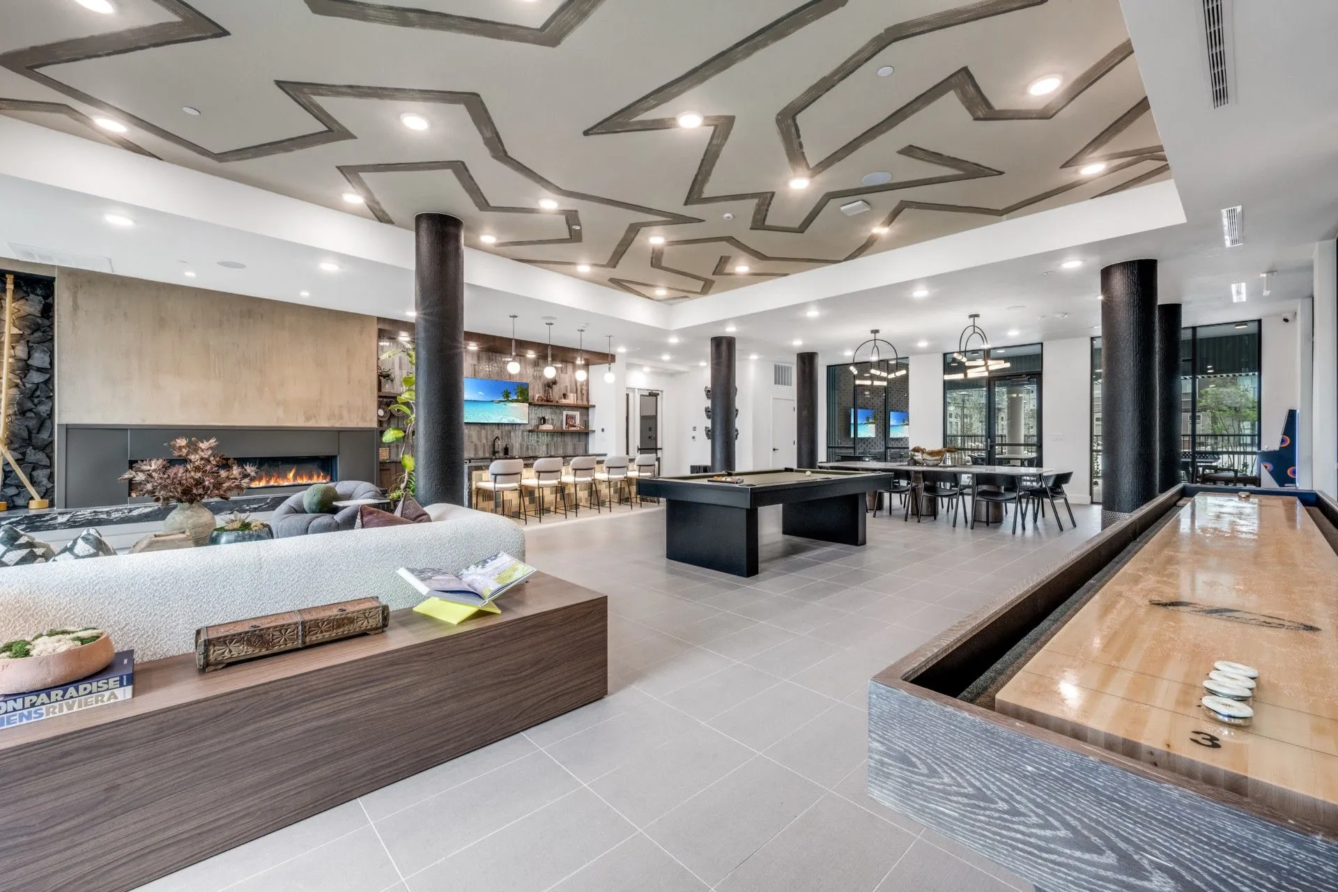 Clubhouse area with gaming tables and seating