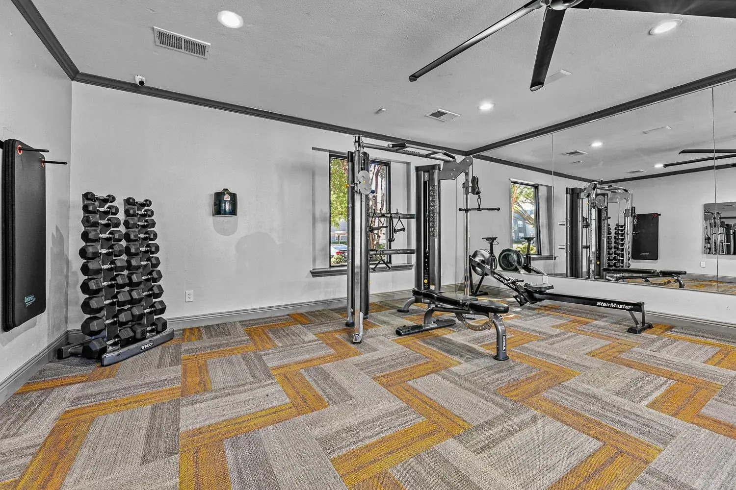 Strength training room with free weights at 29Fifty