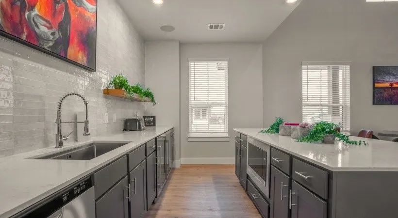 Clubhouse kitchen for entertaining and hosting resident events. at Canvas at Midlothian