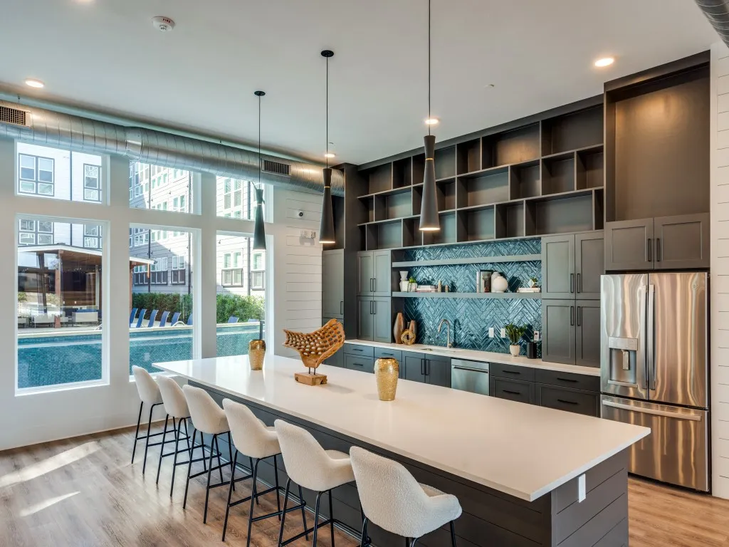 Bent Tree Lofts - Leasing Office Kitchen Area Overlooking Infinity Edge Pool