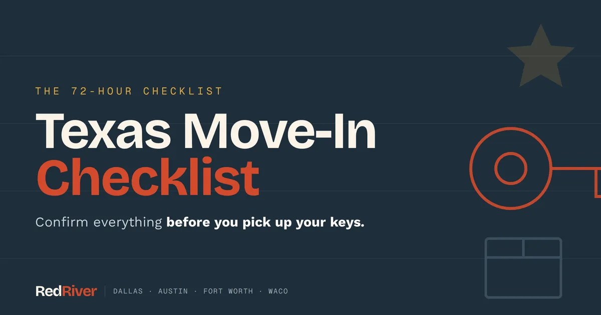 Texas apartment move-in checklist with keys, moving boxes, and first-day essentials for renters.